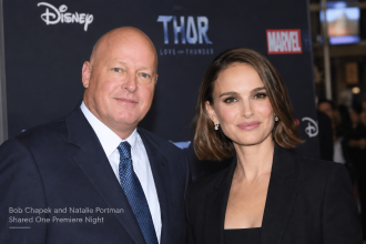 real type image generate kro mere liye kindly and please me use kruga details ye hin Bob Chapek and Natalie Portman Shared One Premiere Night